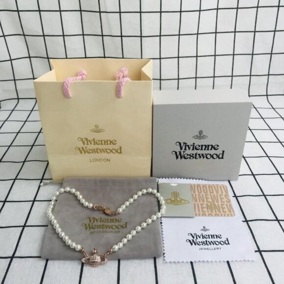 BRAND NEW Vivienne westwood rose gold Orb Pearl Choker-Necklace - Picture 1 of 13